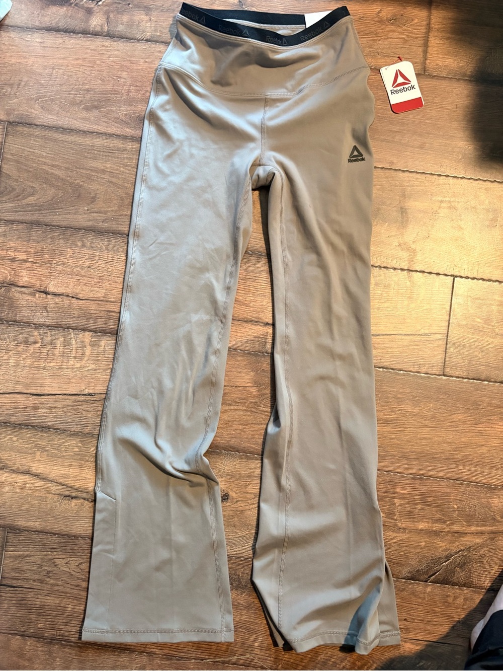 Reebok Taupe Gray Flare Leggings with Branded Waistband